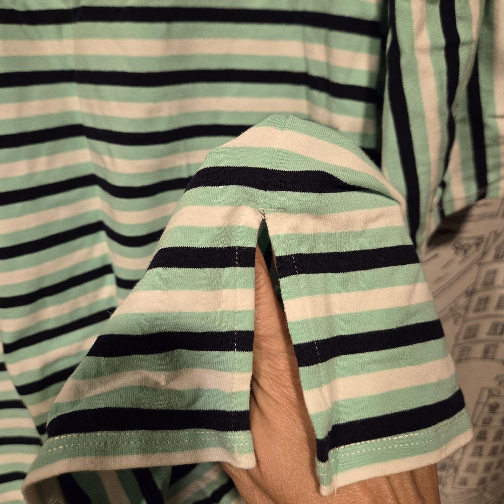 NWOT Women's Ruby Rd Striped Bell Sleeve Top Teal Black White Size Medium - Picture 9 of 10